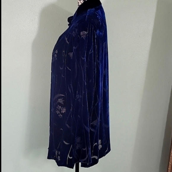 Yi Lin Vintage Silk Blend Burnout Velvet Button Down Blouse - Picture 2 of 7